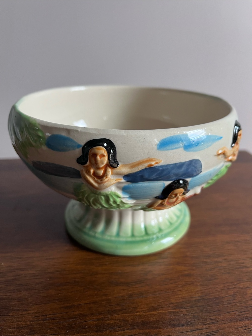 Vintage 1960s Japanese Tiki Hula Dancer Pedestal Bowl